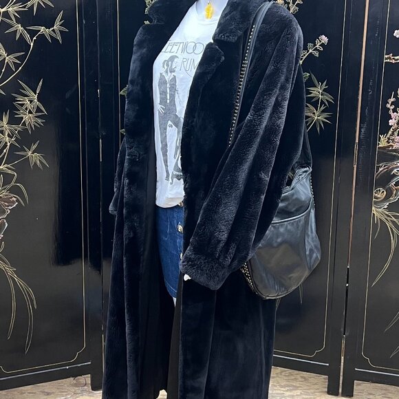 Vintage AJ Gervais Windsor Black Plush Fluffy Full Length Genuine Rabbit Coat - Picture 2 of 12